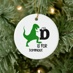 Anpassningsbar monogram D är avsett för Dinosaur s Julgransprydnad Keramik