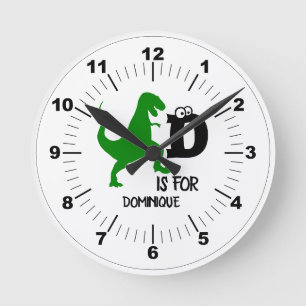 Anpassningsbar monogram D är avsett för Dinosaur s Rund Klocka