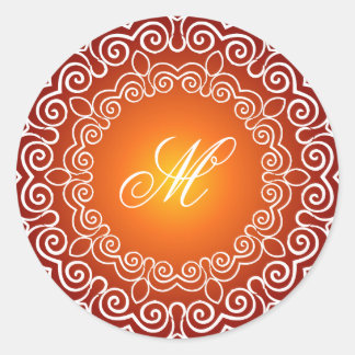 Anpassningsbar Monogram Decorative Mandala Runt Klistermärke