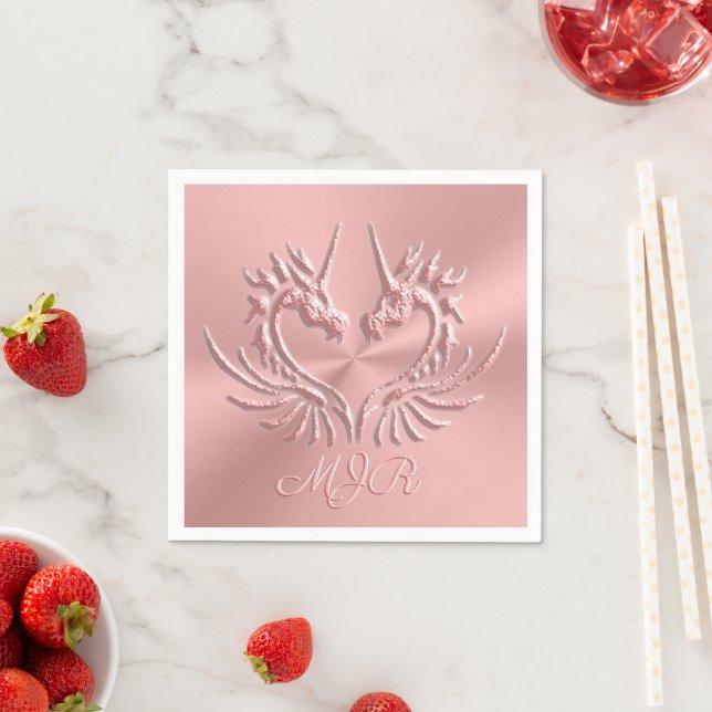 Anpassningsbar Monogram Dragon  Heart, ro guld Pappersservett (Insitu)