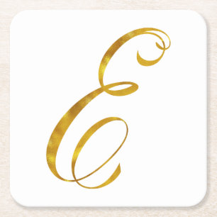Anpassningsbar Monogram E Faux Gold Foil Monogram Underlägg Papper Kvadrat