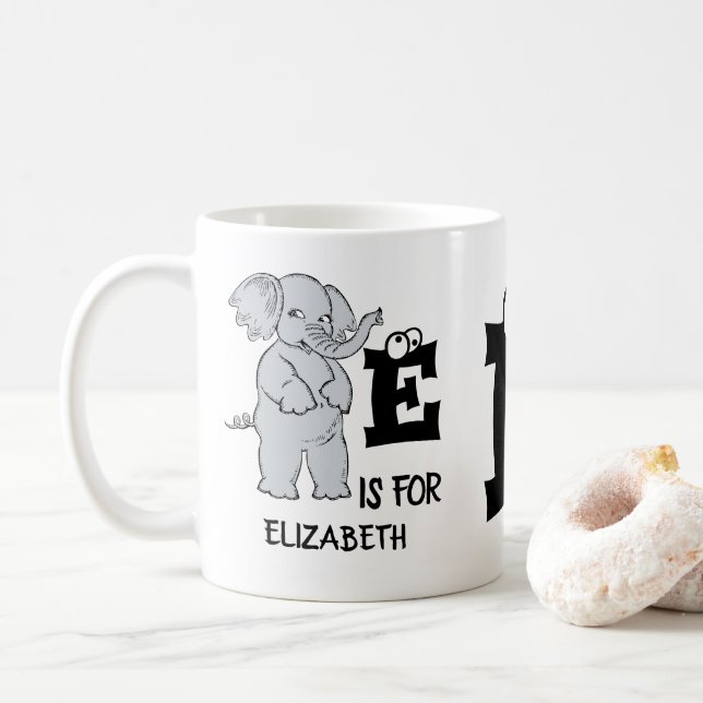 Anpassningsbar monogram E för söt, färglös elefant Kaffemugg (Med munk)