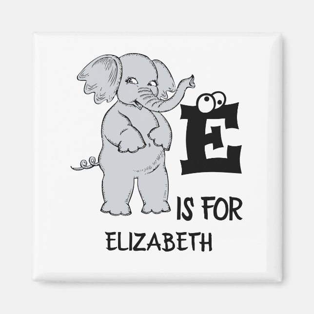 Anpassningsbar monogram E för söt, färglös elefant Magnet (Framsidan)