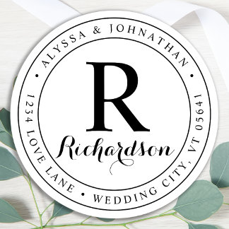 Anpassningsbar Monogram Elegant Returadressetikett Runt Klistermärke