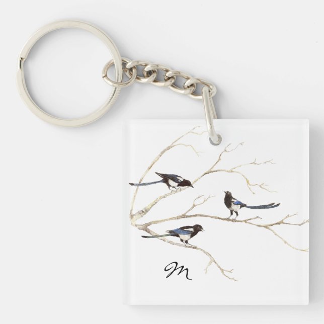 Anpassningsbar Monogram eller Namn Magpie Family B (Framsidan)