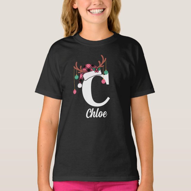 Anpassningsbar Monogram-familjens jultomte Santa H T Shirt (Framsida)