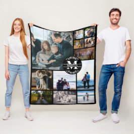 Anpassningsbar Monogram Family 12 Photo Collage Fleecefilt