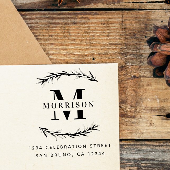 Anpassningsbar Monogram & Family Namn Returadress Stämpel (Skapare uppladdad)