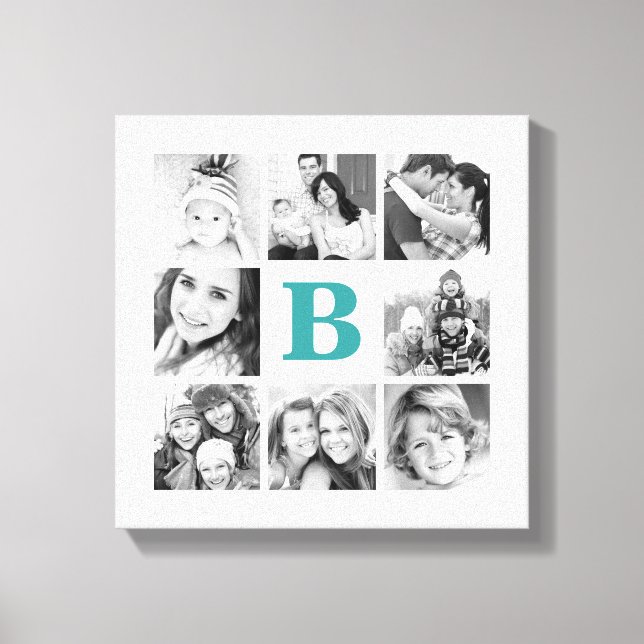 Anpassningsbar Monogram Family Photo Collage Canva Canvastryck (Framsida)