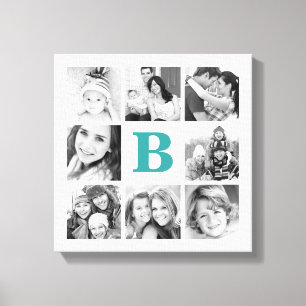 Anpassningsbar Monogram Family Photo Collage Canva Canvastryck