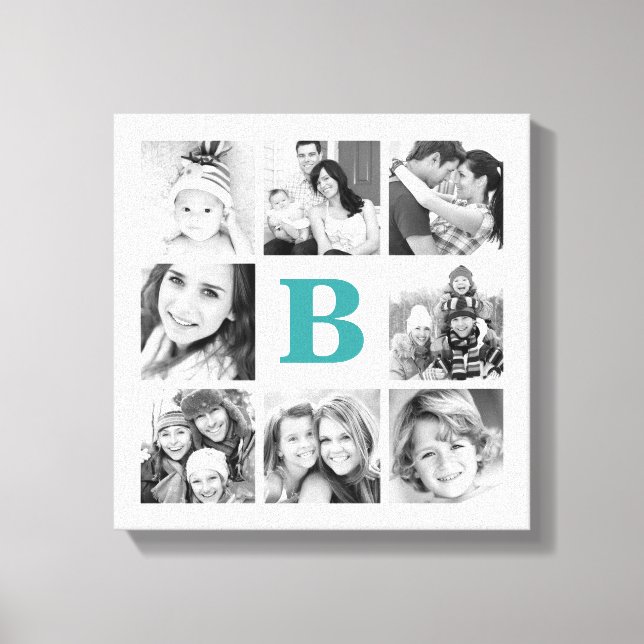Anpassningsbar Monogram Family Photo Collage Canva Canvastryck (Framsida)