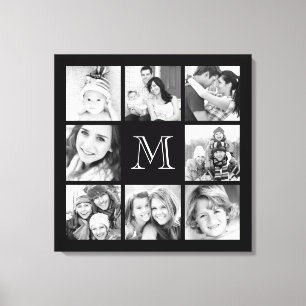 Anpassningsbar Monogram Family Photo Collage Canva Canvastryck