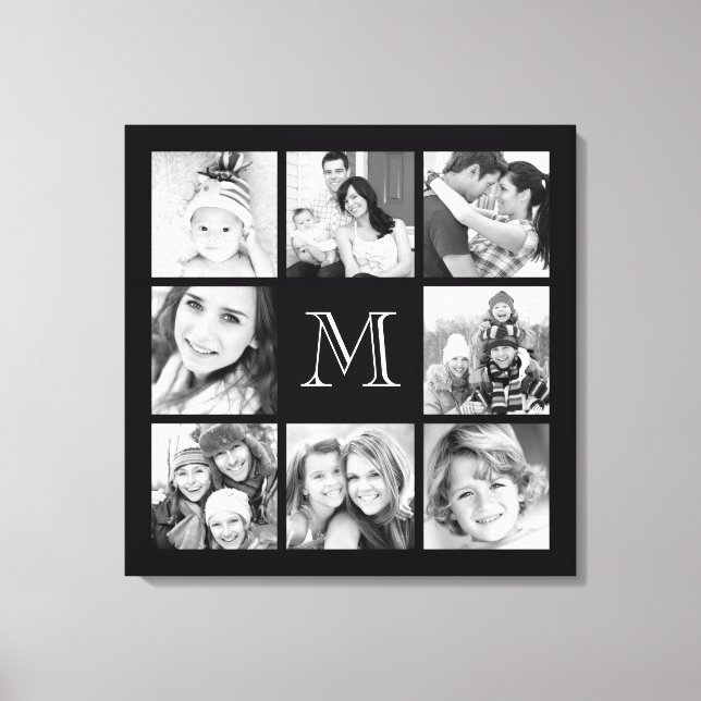 Anpassningsbar Monogram Family Photo Collage Canva Canvastryck (Framsida)