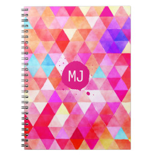 Anpassningsbar Monogram Färgfull Rosa Röd triang Anteckningsbok Med Spiral
