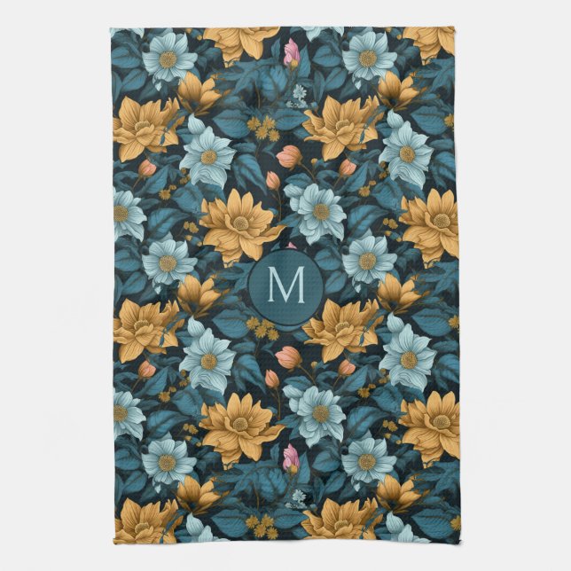 Anpassningsbar Monogram färglös blomma Mönster Kökshandduk (Vertikal)