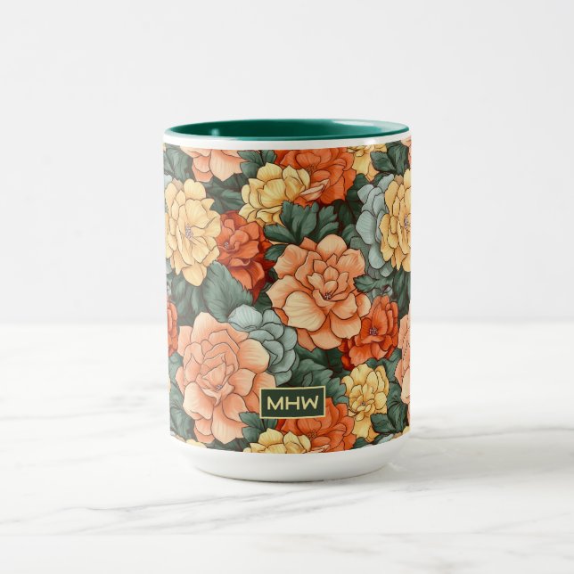Anpassningsbar Monogram färglös blomma Mönster Mugg (Center)