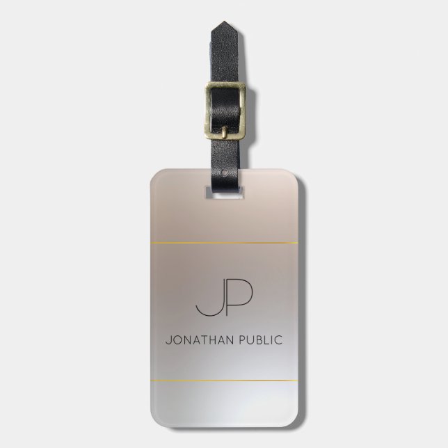 Anpassningsbar Monogram Faux Guld Silver Titta Ele Bagagebricka (Vertikal Framsida)