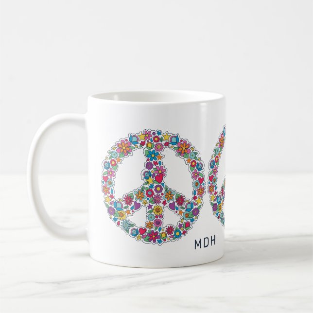 Anpassningsbar Monogram Flower Fredstecken Kaffemugg (Vänster)