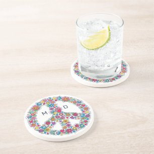 Anpassningsbar Monogram Flower Fredstecken Underlägg