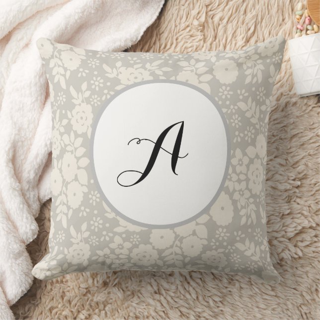 Anpassningsbar Monogram Flower Mönster Grått Kudde (Filt)