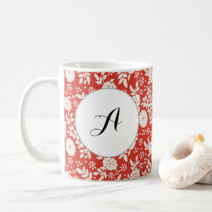 Anpassningsbar Monogram Flower Mönster Red Kaffemugg