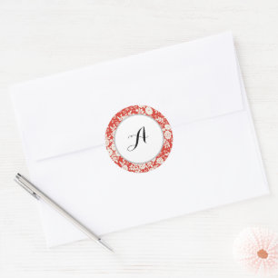 Anpassningsbar Monogram Flower Mönster Red Runt Klistermärke