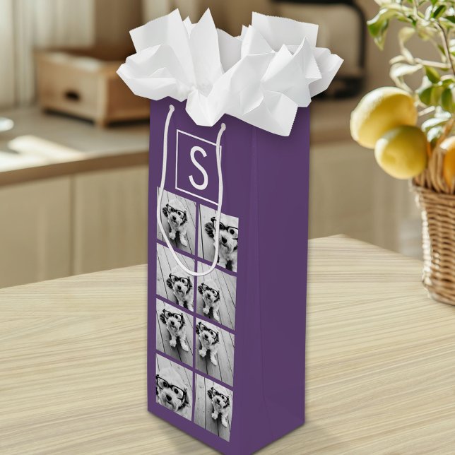Anpassningsbar Monogram för äggplanta och vita fot (Custom Gift Bag with Multiple Photos)