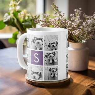 Anpassningsbar Monogram för äggplanta och vita fot Kaffemugg