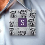 Anpassningsbar Monogram för äggplanta och vita fot Knapp<br><div class="desc">Du kan använda Instagram-foton för den här designen. Använda 8-kvadratfoton som skapar en unik och personlig gåva. Eller så kan du behålla hipstervalpen och göra ett trendig till keepy. Om du behöver justera bilder klickar du på verktyg för att anpassa ändringar.</div>