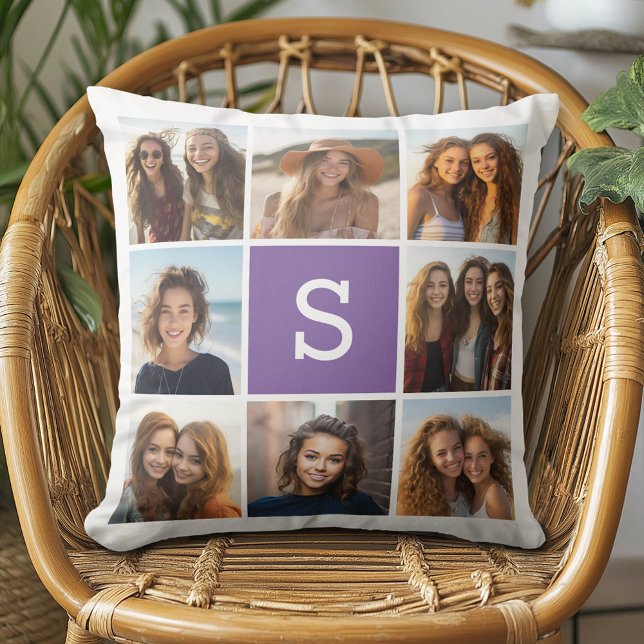 Anpassningsbar Monogram för äggplanta och vita fot Kudde (Custom Photo Pillow - Add Your Own Pics!)