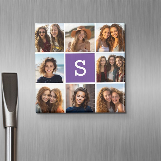 Anpassningsbar Monogram för äggplanta och vita fot Magnet (Personalized fridge magnet with photos and custom text)