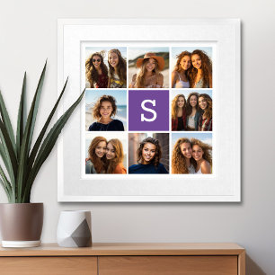 Anpassningsbar Monogram för äggplanta och vita fot Poster