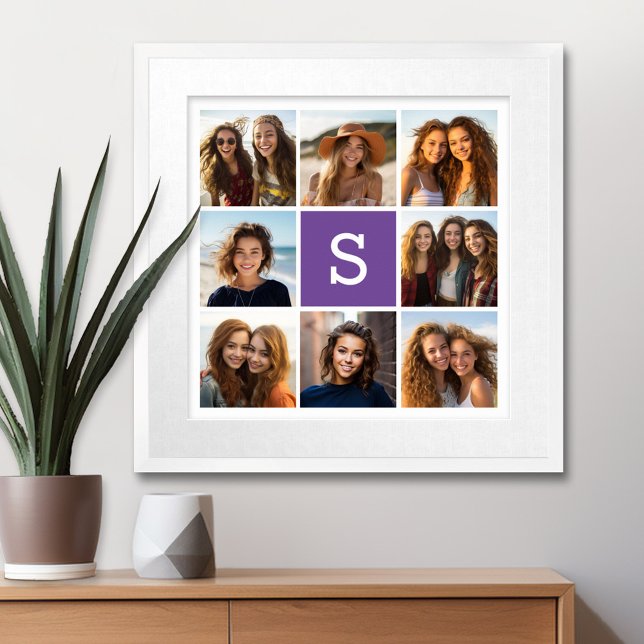 Anpassningsbar Monogram för äggplanta och vita fot Poster (Personalized Wall Art with a Photo Collage and Monogram)