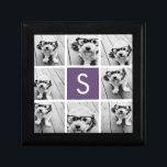 Anpassningsbar Monogram för äggplanta och vita fot Smyckeskrin<br><div class="desc">Du kan använda Instagram-foton för den här designen. Använda 8-kvadratfoton som skapar en unik och personlig gåva. Eller så kan du behålla hipstervalpen och göra ett trendig till keepy. Om du behöver justera bilder klickar du på verktyg för att anpassa ändringar.</div>