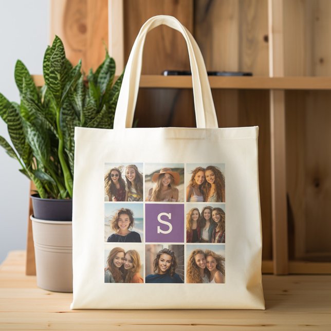 Anpassningsbar Monogram för äggplanta och vita fot Tygkasse (Personalized tote bag with photos and monogram)