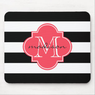 Anpassningsbar Monogram för Black and Red Nautical Musmatta