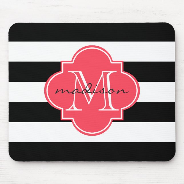 Anpassningsbar Monogram för Black and Red Nautical Musmatta (Framsidan)