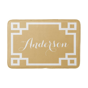 Anpassningsbar Monogram för chic Guld och vit grek Badrumsmatta