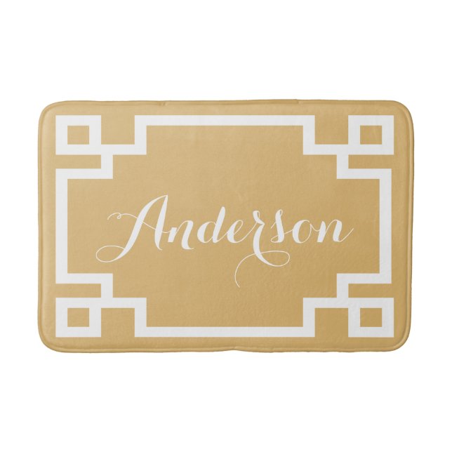 Anpassningsbar Monogram för chic Guld och vit grek Badrumsmatta (Framsidan)