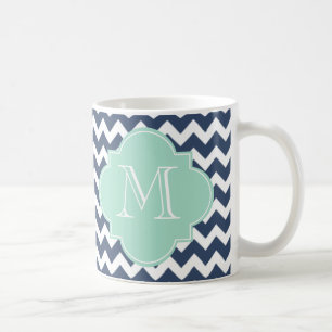 Anpassningsbar Monogram för marin blå Grönt och Mi Kaffemugg
