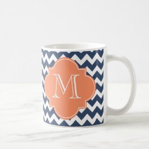 Anpassningsbar Monogram för marin blått och Orange Kaffemugg