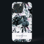 Anpassningsbar Monogram för marin marin Blommigt<br><div class="desc">Vattenfärgad haverfärgad Grått Flower Mönster med Boho Hand-färgade blommor, fjädrar och Mjuka av färgstarkt Grått, Blommigt i marinblå Mörk, blått, blått, Mauve Rosa, Lavender Lila, Silver och kol löv och löv. Med Hand plockade Line inslag, Swirly Hand Lettered Typsnitt och Snyggt Silver Ram & Typography - Photography Studio, Hair Salon,...</div>