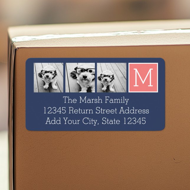Anpassningsbar Monogram för marin och koral Photo  Adressetikett (Personalized return address label)