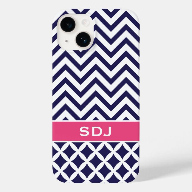 Anpassningsbar Monogram för marint blått och Rosa  (Baksida)