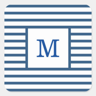 Anpassningsbar Monogram för mörk blått och vita Ra Fyrkantigt Klistermärke