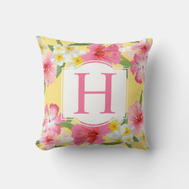 Anpassningsbar Monogram för Rosa av tropisk Gult Utomhuskudde
