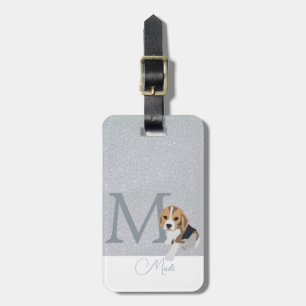 Anpassningsbar Monogram för silver Glitter Beagle Bagagebricka