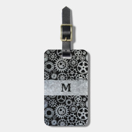 Anpassningsbar Monogram för Steampunk Silver Zinc  Bagagebricka