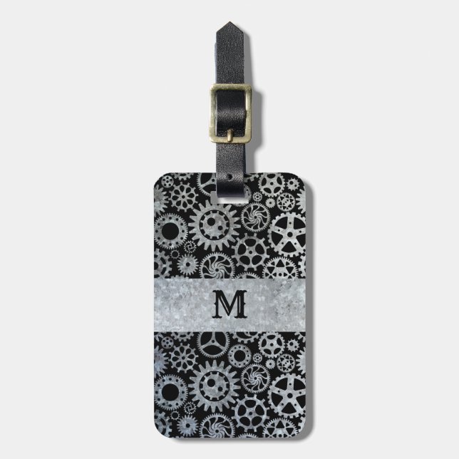 Anpassningsbar Monogram för Steampunk Silver Zinc  Bagagebricka (Vertikal Framsida)