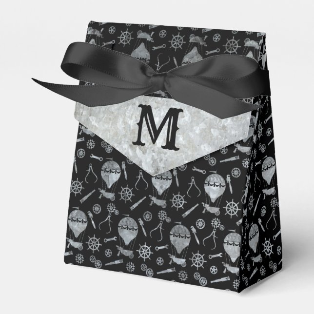 Anpassningsbar Monogram för Steampunk Silver Zinc  Presentaskar (Framsidan Sidan)